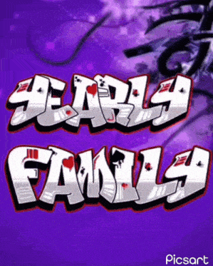 a purple background with graffiti that says " fears family "