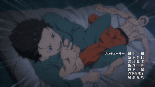 a cartoon of a man laying on another man 's stomach with chinese writing on it