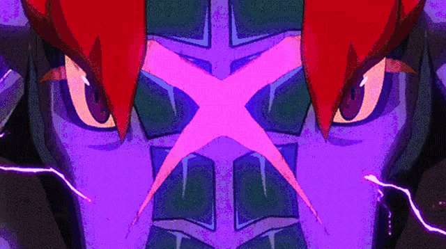 a close up of a cartoon character 's face with a purple background