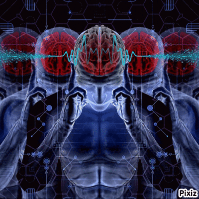a computer generated image of a man 's brain with pixiz written below it