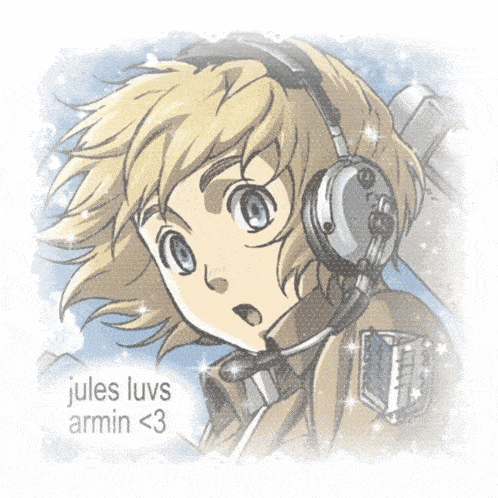 a drawing of a girl wearing headphones with the words jules luvs armin < 3 below it