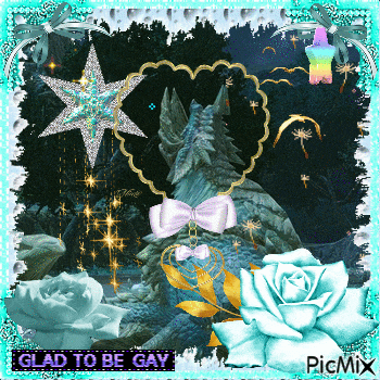a picture that says glad to be gay in the upper right corner