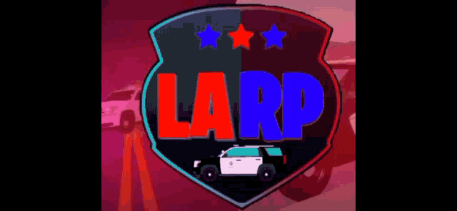 a logo for la rp with a police car in the center