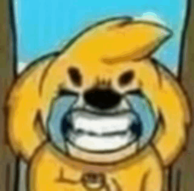 a close up of a cartoon dog with a big smile on its face .