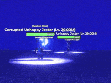 a screenshot of a video game with corrupted unhappy jester lv. 20.00m
