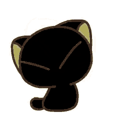 a black cat with a yellow ear is sitting down with its eyes closed and a triangle on its face .