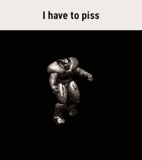 a cartoon of a man laying on the ground with the words i have to piss