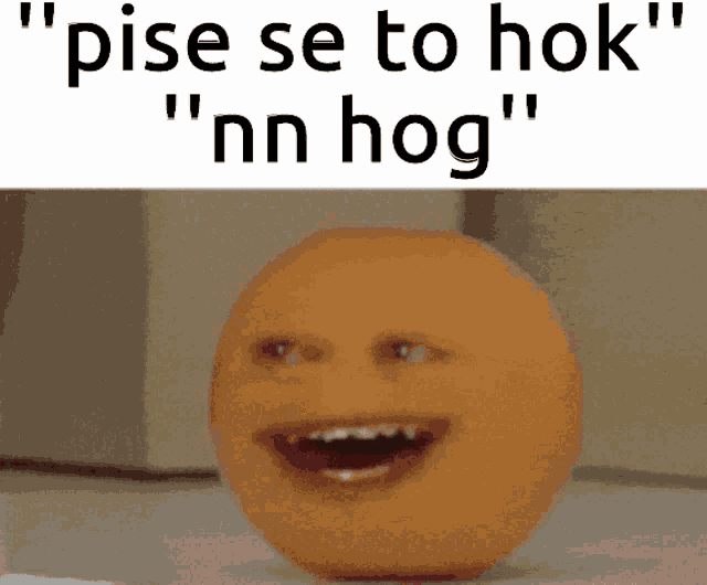 a picture of an orange with the words " pise se to hok " on top of it
