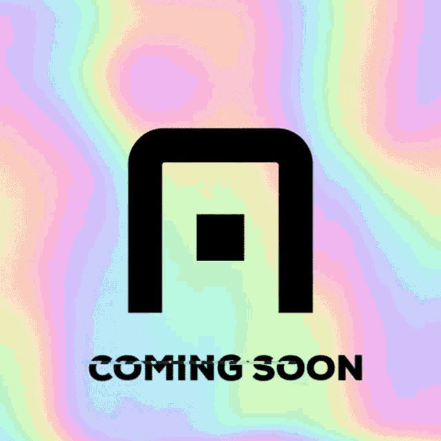 a sign that says coming soon with a square on it