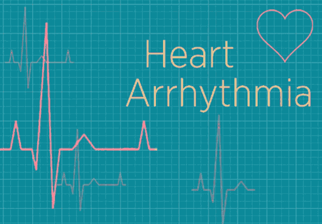 heart arrhythmia is shown on a blue background