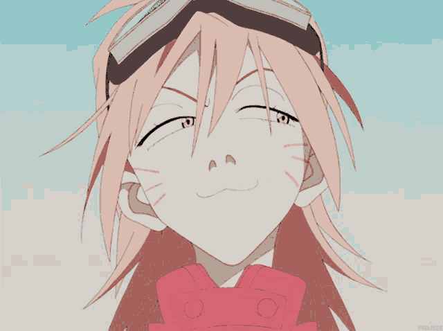 a drawing of a girl with pink hair and yellow eyes