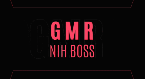 gmr nih boss is displayed in red on a black background