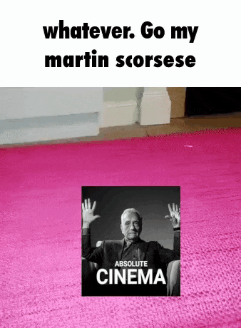 a pink rug with a picture of martin scorsese and the words `` whatever go my martin scorsese ''
