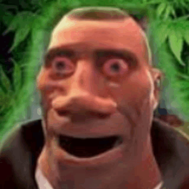 a close up of a cartoon character 's face with a huge smile on his face .