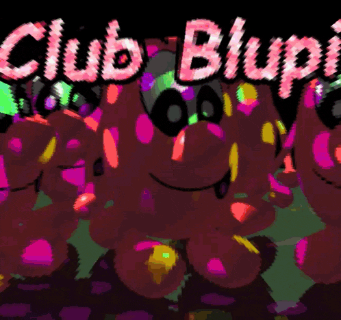 a cartoon character is surrounded by glowing lights and says club blupi