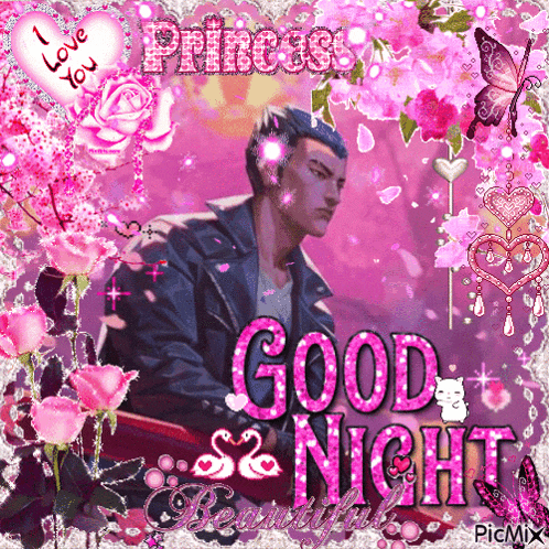 a man in a leather jacket is on a pink background with the words good night