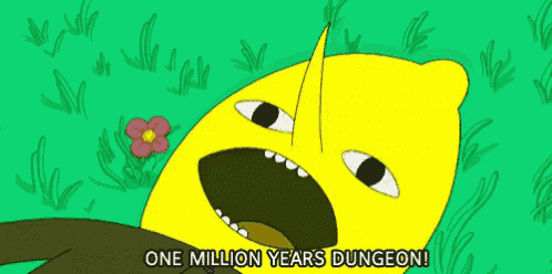 a cartoon of a lemon with the words one million years dungeon