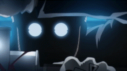 a cartoon drawing of a monster with glowing eyes