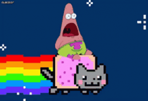 Sitting Patrick Star And Nyan GIF - Sitting Patrick Star And Nyan Dancing Nyan GIFs