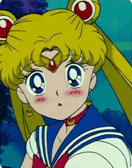 a close up of a cartoon character 's face with a heart on her forehead