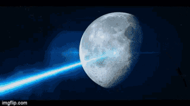 a pixelated image of a blue light coming out of the moon