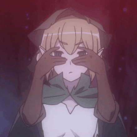 a cartoon character with a cape covering her eyes with her hands