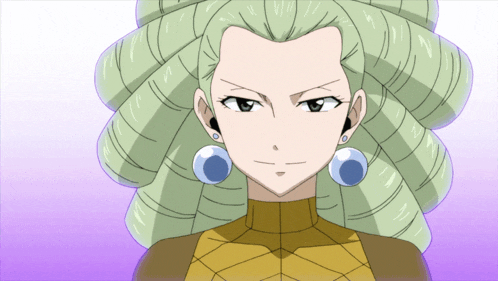 a drawing of a woman with long green hair and blue earrings