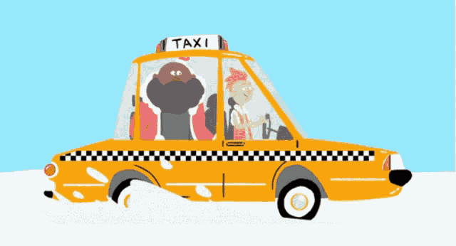 a cartoon of santa claus driving a taxi