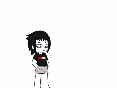 a cartoon character standing next to a purple door that says i 'm a freak