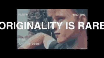 a video of a man with the words " originality is rare " below him