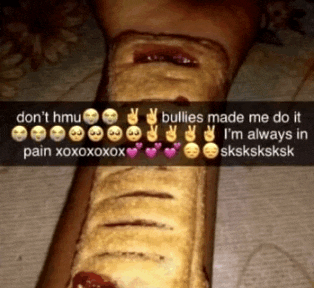 a picture of a person 's wrist with a pie on it and the words " bullies made me do it "
