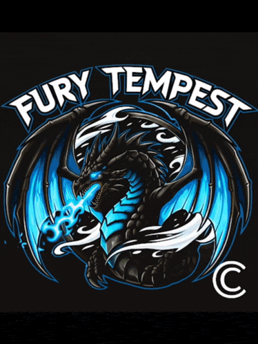 a logo for fury tempest with a blue dragon