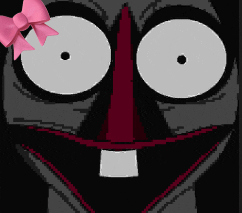 a pixel art of a face with a pink bow