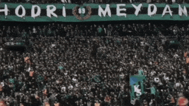 a crowd of people in a stadium with a banner that says ' meydan '