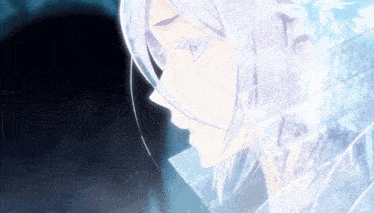 a close up of a girl with white hair and a flower in her hair