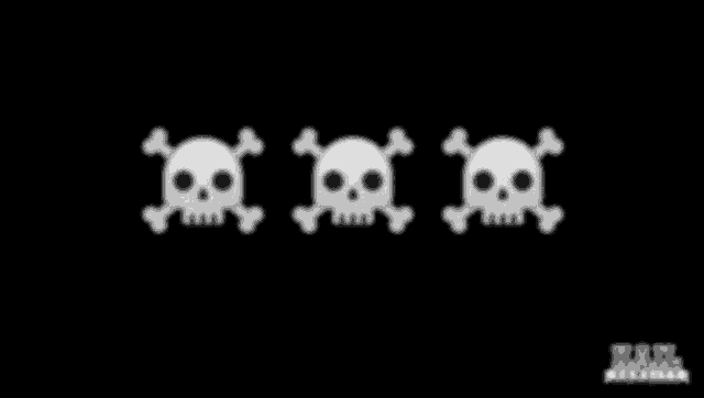 three white skulls and crossbones are on a black background