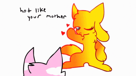 a drawing of a pink cat and a yellow cat with the words hot hot like your mother written below them