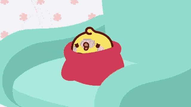 a cartoon of a chicken wrapped in a blanket with the number 9 on it