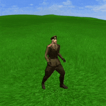 a man in a military uniform is standing in a field of green grass