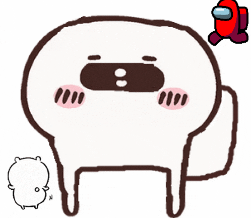 a drawing of a white cartoon character with a red among us character next to it .