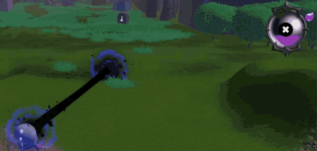 a video game scene with a skull and crossbones on a circle