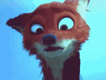 a close up of a cartoon fox 's face against a blue background