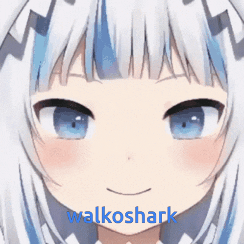 a close up of a girl 's face with the word walkoshark in blue