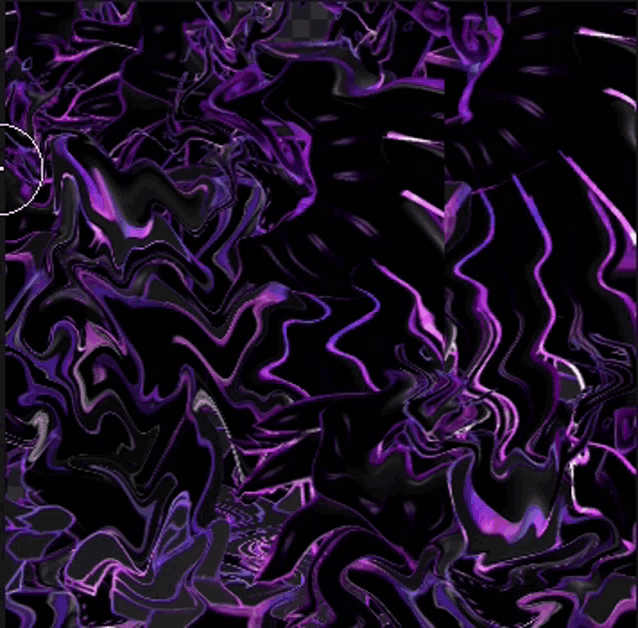 a black background with purple swirls and a white circle in the middle