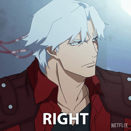 a man with white hair and a red jacket has the word right below him