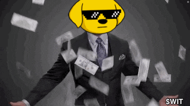 a man in a suit and tie is surrounded by money and the word swift is on the bottom right