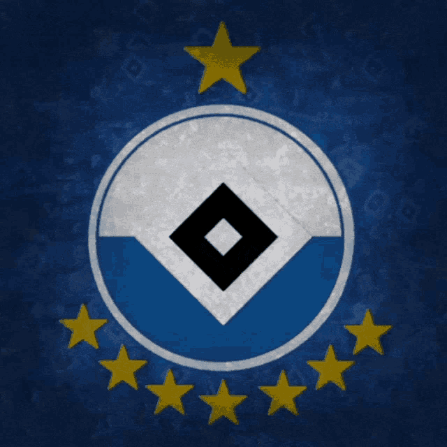 a blue and white emblem with a diamond in the center