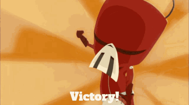 a cartoon character with the word victory written below it