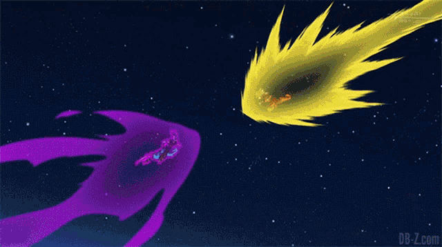 a purple and yellow explosion in space with the website db-z.com