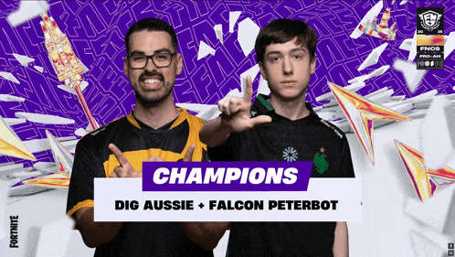 dig aussie and falcon peterbot are the champions of the fortnite pro league